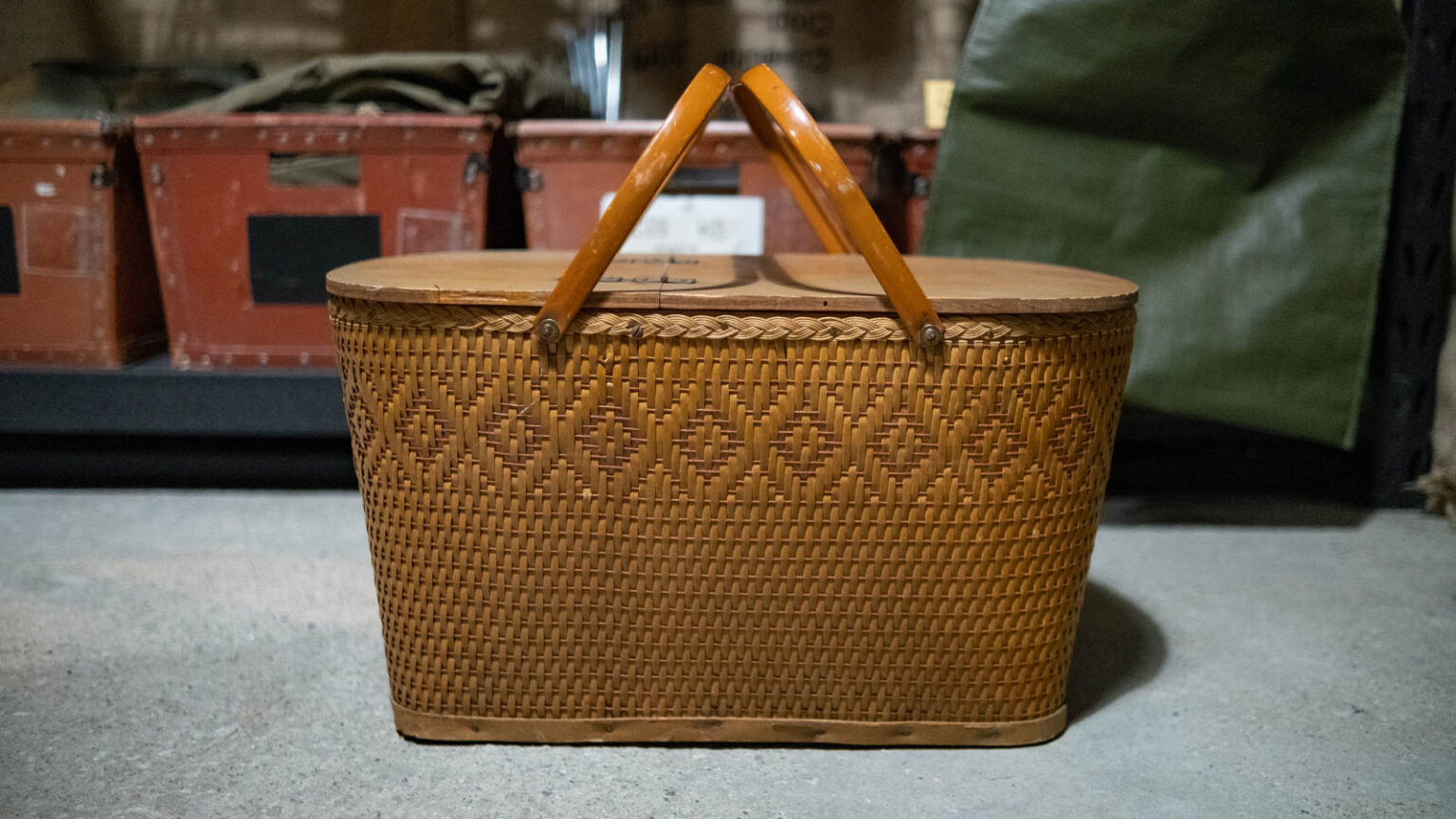 SOLD OUT！ヴィンテージ ピクニックバスケット レッドマン キャメルブラウン / Redman picnic basket camel